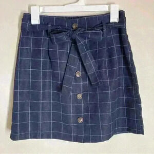 NWOT Navy Lightweight Windowpane Mini Skirt Size Small